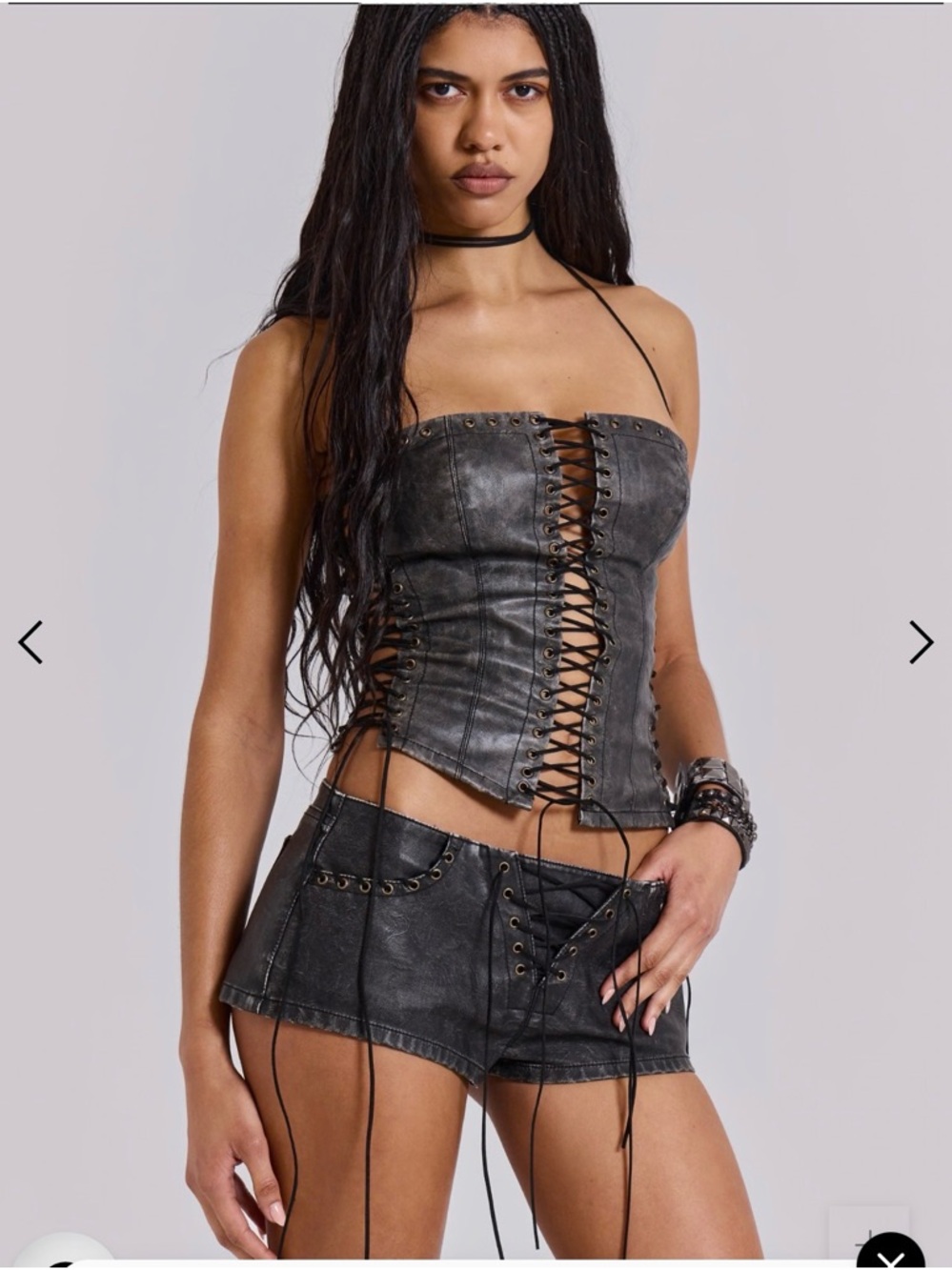 Jaded London Black Faux Leather Lace-Up Short Shorts. Size 26 - Picture 2 of 12